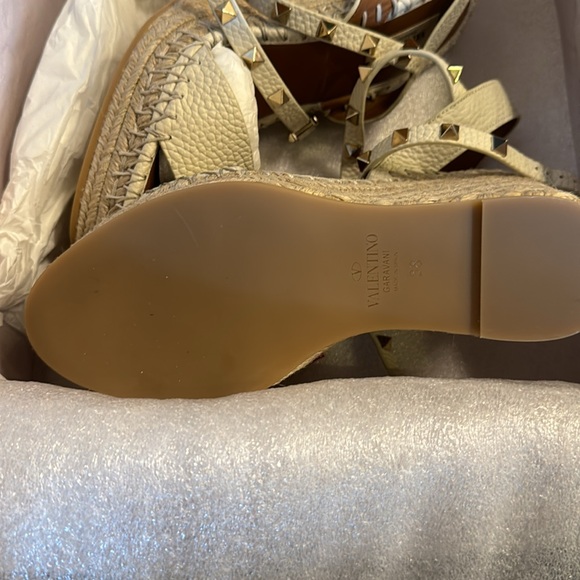 Valentino Women's Rockstud Double Espadrille Wedge Sandals Cream Size 38 - Picture 3 of 6